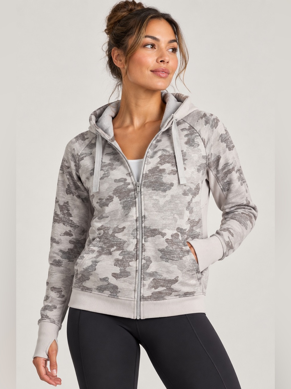 Athleta Gray Camo Zip-Up Hoodie